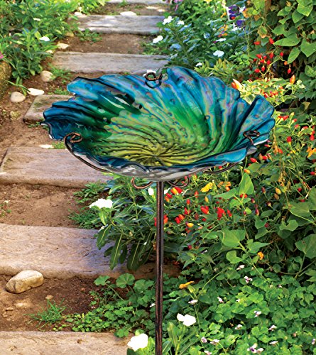 Regal Art & Gift Bird Feeder/Bath with stand, Birdwatching essential, Durable Glass & Metal, Outdoor Decor, Easy-Fill, Heavy duty poles, Ideal for Porch, Patio, Backyard, Garden - 12”L x 12”W x 25”H - color: Green