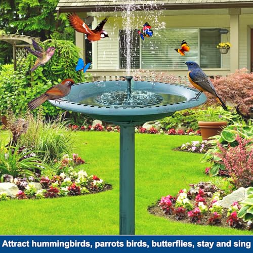 Bird Bath with Solar Fountain, 20in Green Bowl for Outside Garden Yard Lawn | 100% Solar Auto-start Pump, 6 Spray Nozzles, Rustproof Plastic, Holds 1.58gal Water, Attracts Birds & Butterflies, 28in Tall - color: Green Bird Bath
