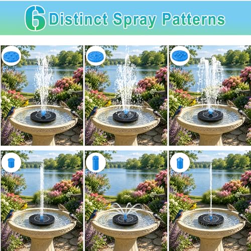 Yeomi 3.5W Solar Fountain for Bird Bath, 18 Nozzles in Black & Green & Blue | 6 Spray Patterns, Solar Water Pump Solar Fountain Pump for Bird Bath, Small Pond, Garden, Outdoor Water Feature - color: 3.5w Solar Fountain + Black&&blue&green Nozzles