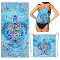 2-in-1 Convertible Towel & Backpack Microfiber Beach Towel Bag for Camping Swimming Vacation Blue Turtle - color: Mandala Turtle Blue