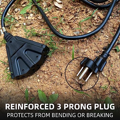YOJOE 3-Outlets Indoor Outdoor Extension Cord, 3 Prong 13A Weatherproof Power Cord Multiple Outlets, 16 Gauge Heavy Duty 20 ft Black Extension Cord for Garage, Garden, 16/3 SJTW UL Certified - color: Black, size: 20 Foot, style: Standard