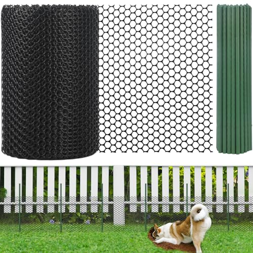 Marsui Animal Barrier Fence 12in x 66ft No Dig Garden Fence Mesh Fencing with Steel Stake Movable Portable Temporary for Poultry Dogs Rabbits Chicken Snake Barrier Garden Backyard Outdoor - size: 12in x 66ft