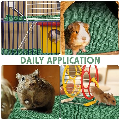 4 Pcs Guinea Pig Cage Liner 16 x 24 Inch Washable Chenille Pee Pads Pet Dog Cat Bedding Training Mat Reusable for Small Animals Puppy Bunny Hamster Chinchilla - color: Dark Green, size: 16 x 24 Inch, style: Low Pile Chenille
