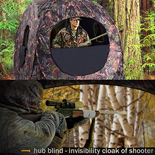Tangkula 3 Person Pop up Ground Blind, Portable Hunting Blind with Mesh Windows, Carrying Bag & Ground Stakes, Camouflage Hunting Tent with Hub System, Camo Deer Blinds for Hunting - style: Oval Window