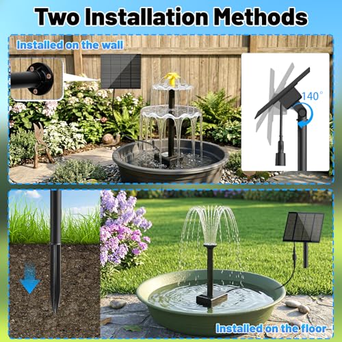 Yeomi Solar Water Fountain for Bird Bath, Upgrade 2W 7V Solar Powered Water Pump with Adjustable Flow, Solar Fountain Kit for Bird Baths Small Pond Garden Water Feature - color: 2w 7v Solar Fountain Pump Kit
