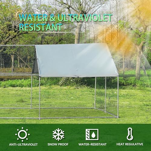 Large Metal Chicken Coop Round Top Upgrade Tri-Supporting Wire Mesh Chicken Run,Chicken Pen with Water-Resident and Anti-UV Cover,Duck Rabbit House Outdoor (Spire Roof 10’ W x 19.5’ L x 6.5’ H)