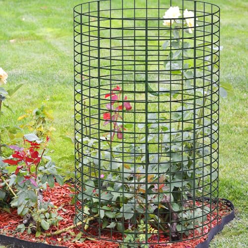 15 Pcs Large Wire Plant Protector from Animals, 5 Pack 24" H X 12" Dia Metal Plant Cage Chicken Wire Cloche with Ground Stakes and Nylon Tie to Keep Animals Out, Garden Protection Bunny Barricade - size: 5 Pack 24'' x 12''