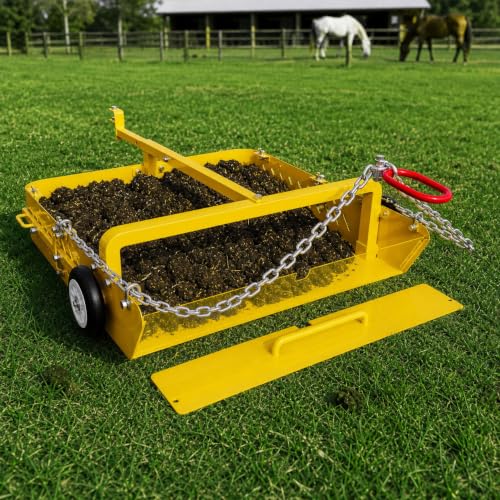 GRIND MODE 2-in-1 Horse Paddock Cleaner & Tow-Behind Trailer, Heavy Duty Manure Fork & Scoop, Efficient Yard Sweeper for Horse Manure, Drag Collector for Pasture/Yard Easy Cleanup - color: Yellow, size: Upgraded Chain Drag