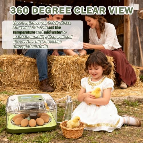 XOTTI Incubator for Hatching Egg, 12 Egg Incubators with Temperature and Humidity Control, Automatic Turner, Candler, 360° Viewing for Dry Hatch Chicken, Duck, Quail, Goose, Parrot and Pigeon - size: 12 Eggs