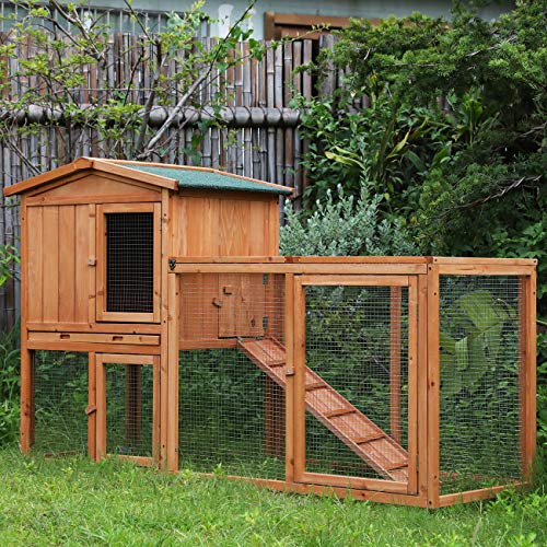Ogrmar Chicken Coop Large Wooden Outdoor Bunny Rabbit Hutch Hen Cage | Wooden Chicken Coop with Ventilation Door, Removable Tray & Ramp Garden Backyard Pet House Chicken Nesting Box