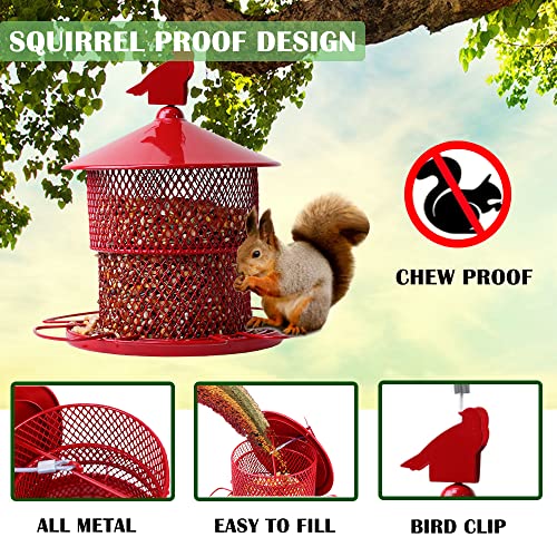 Squirrel Proof Bird Feeder for Outdoors, 4 Lbs Large Capacity Metal Mesh Wild Bird Feeders, Hanging Birdfeeder for Outside Finch, Cardinal, Chickadees, Blue Jay, Red