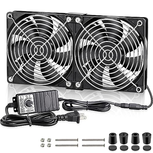 GDSTIME Dual 120mm AC Powered Fan with Variable Speed Controller 110V 120V | 2x120mm 240mm Computer Fan with AC Plug, for RV Fridge, Server Cabinet, Grow Rack, DIY Cooling Ventilation Exhaust Projects - size: 2x 120mm fan