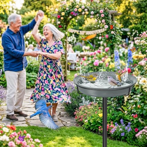 39In Freestanding Birdbaths Bowl Outdoor, Free Standing Garden Bird Bath Bird Feeder Bowl with Metal Stake, Detachable Decoration Spa Birdfeeder for Garden Patio Yard Lawn, 4 Spiky Feet (Grey) - color: Gray