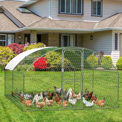 Large Walk-in Metal Chicken Coop for 20 Chickens,Heavy Duty Reinforced Wire Mesh Run with All-Weather Waterproof & Anti-UV Cover,Secure Lock - Outdoor Poultry Pen for Chickens,Ducks (Dome Roof) - size: Medium Dome Roof