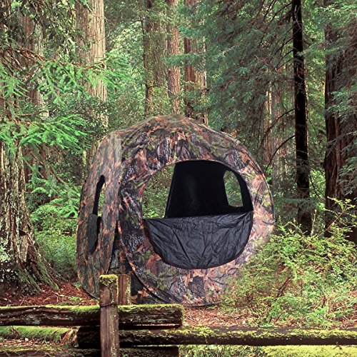 Tangkula 3 Person Pop up Ground Blind, Portable Hunting Blind with Mesh Windows, Carrying Bag & Ground Stakes, Camouflage Hunting Tent with Hub System, Camo Deer Blinds for Hunting - style: Oval Window
