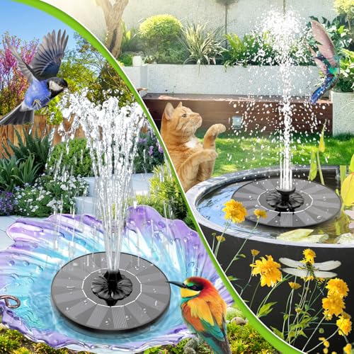 SZMP Solar Fountain 2026 Upgrade, Solar-Powered Bird Bath Fountain with 4 Fixed Rods & 7 Nozzles for Garden, Pond, Pool, and Patio – No Battery Required, Attracts Hummingbirds & Wildlife - color: Black
