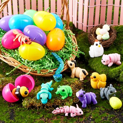 JOYIN 12Pcs Prefilled Easter Eggs with 3D Mini Animals, Magic Toy, Easter Basket Stuffers for Boys & Girls, Easter Theme Party Favors, Easter Egg Hunt, Classroom Prize Supplies(Age 8+) - style: Funny