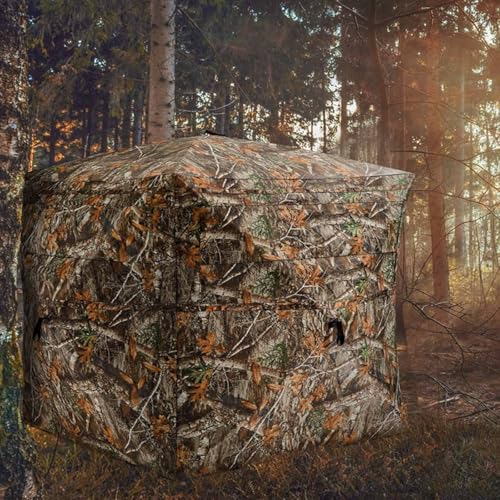 Camping Tent 270° See Through Hunting Blind with Sliding Windows, 2-3 Person Pop Up Ground Blinds for Deer Turkey Hunting, Portable Resilient Hunting Tent