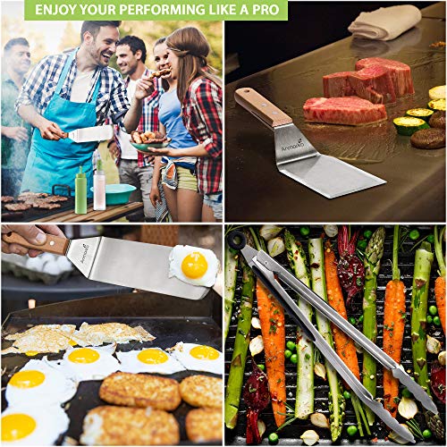 Metal Spatula Set of 4 - Griddle Accessories kit - Grill Flat Spatula Pancake Flipper Hamburger Turner - Metal Utensil Great for BBQ Grill Flat Top Cast Iron Griddle - color: WH 2pcs bth