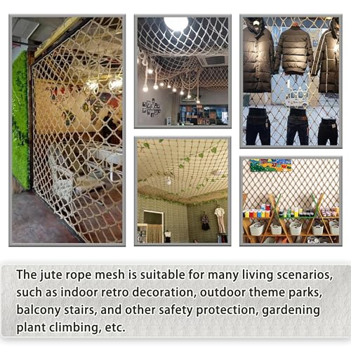 Jute Hemp Rope Nets for Safety and Decoration: Indoor & Outdoor Use, Kids' Climbing, and Versatile Protection (3ft x 12ft) - size: 3ft x 12ft