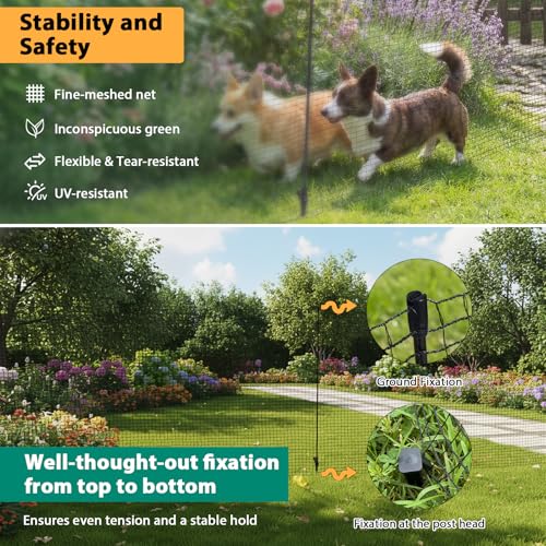 HIDALIFE Temporary Fence with Posts,Safety Barrier for Dog Snow Plastic Mesh Fencing with Fiberglass Stake Windbreak Rope,Movable Fencing Roll for Garden Backyard Outdoor Animal Protect (3’×50' Black) - size: 3’×50' Black