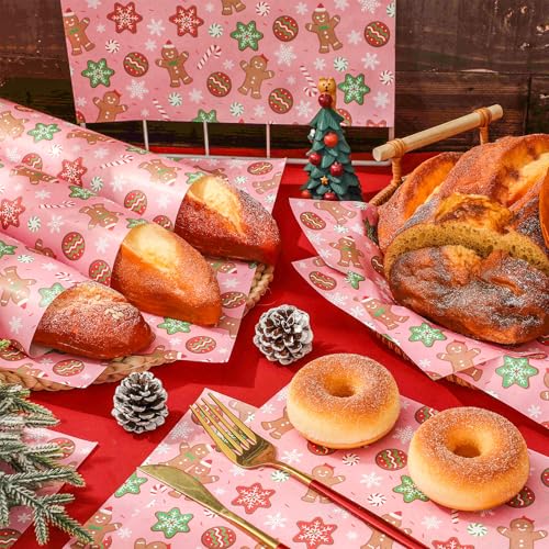 JarThenaAMCS 150Pcs Christmas Wax Paper Pink Gingerbread Man Snowflake Deli Paper Tissue Xmas Winter Sandwich Wrap Paper Oil-Proof Picnic Liners for Party Kitchen Supplies - color: Gingerbread Man