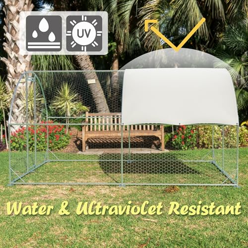 Large Metal Chicken Coop,Outdoor Chicken Coop Run with Water-Resident and Anti-UV Cover,Dome Roof Walk-in Poultry Cage Duck Rabbit House for Outside,Backyard and Farm, 19.5'Lx9'Wx6.5'H - color: Dome Roof, size: 19.6'Lx9.8'Wx6.4'H