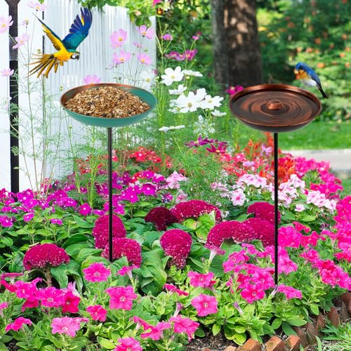 VEWOGARDEN 2 Pack Bird Bath for Outside Vintage Metal Bird Bath with Stake Outdoor Birdbath Set for Garden, Patio, Lawn Decor