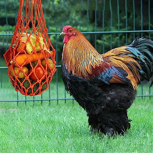 Chicken Vegetable String Bag Poultry Fruit Holder Chicken Cabbage Feeder Treat Feeding Tool with Hook for Hens Chicken Coop Toy for Hen Goose Duck - color: Green Orange