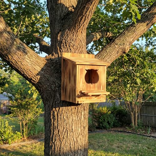 Owl Nesting Box for Outside 14.2×12×7.5 Inch Screech Owl House Bird House | Owl-Shaped Entrance, Wooden Bird Box, Easy to Install, Ideal For Backyard Birding & Wildlife
