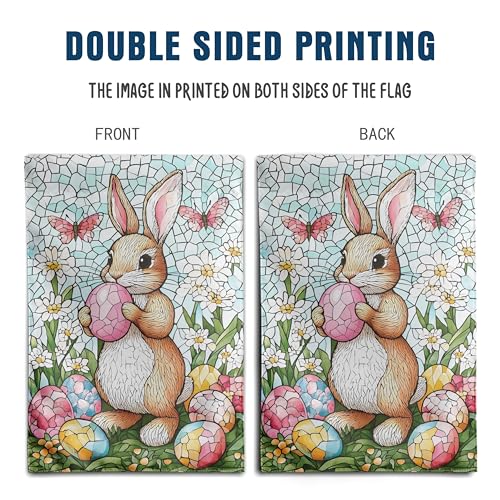 Easter Bunny Garden Flag for outside 28x40 Double Sided Stained Glass Rabbit Flag Easter Egg House Flag Lily Spring Outdoor Flag Large - color: easterbunny