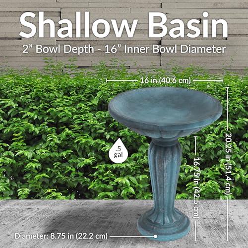 Sunnydaze Grecian Concrete Bird Bath for Outside, 20” H, Patina Green | ½ Gal Water Capacity, Glass Fiber Reinforced Concrete, 2-Piece Stone Birdbath, Easy Assembly, Cement Bird Bath for Outdoors - color: Patina Green