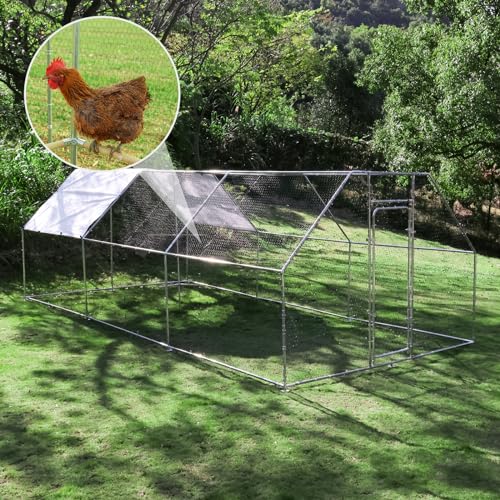 Chicken Coop Large Metal Chicken House/Pen with Climbing Frame for 15-20 Chickens, Outdoor Walk-in Poultry Cage Flat Shape for Ducks, Rabbits, Dogs Etc, 236" x 117.6" x 78.7" - 2 Box Set - size: 236.0"L x 118.1"W x 78.7"H