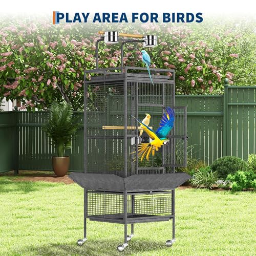 Garvee 61in Large Bird Cage, Metal Bird Cage with Bird Playground, Rolling Parrot Cage with Feeding Accessories, Large Parakeet cage for Parrots, Parakeets, Conures, Parrot, Black