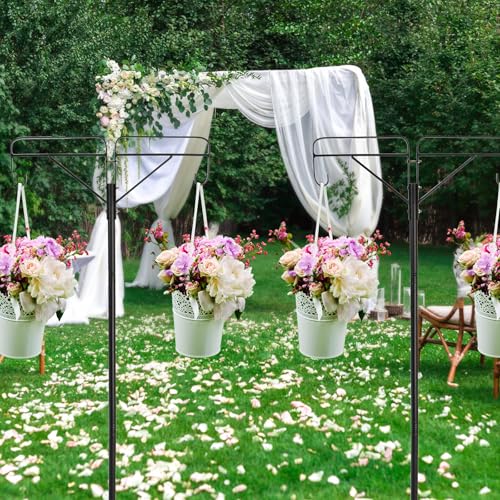 Frcctre Adjustable Double Shepherds Hooks for Outdoor, 61 Inch Tall Bird Feeder Pole with 5 Prongs Base, Heavy Duty Garden Hanger Stand for Hanging Flower Basket, Lantern, Bird Nests