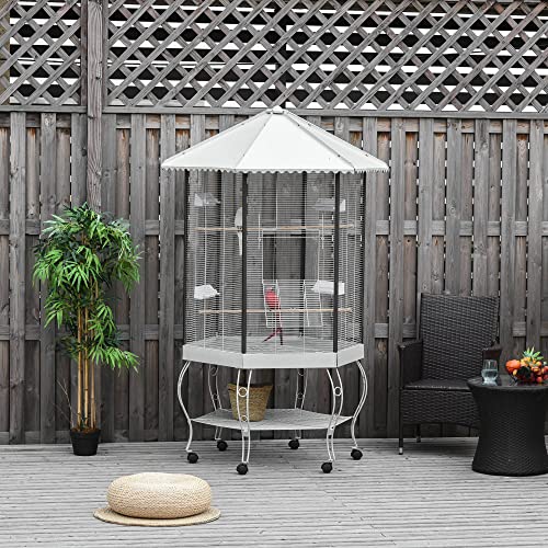 PawHut 44" Hexagon Covered Canopy Portable Aviary Flight Bird Cage With Storage | Hexagon