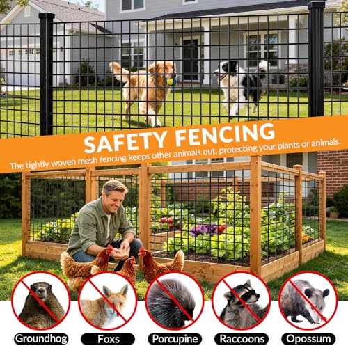 Black PVC Coated Chicken Wire Fencing, 1/4 Inch Mesh, 48 Inch x 50 Foot, 23 GA Welded Wire Hardware Cloth Roll, Heavy Duty Farm & Ranch Garden Border Fence, Tree Guard, Poultry Netting, Animal Barrier - size: 48inx50ft 1/4inch