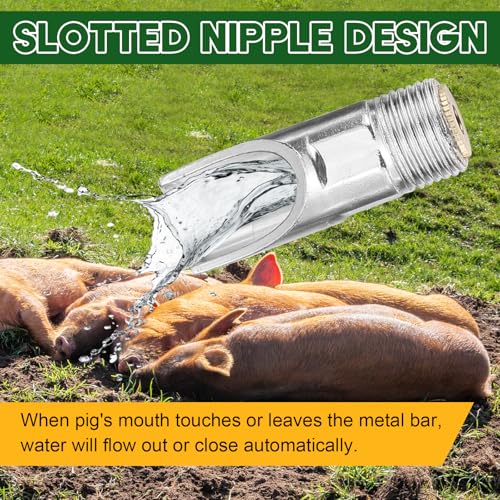 MAOPINER 20PCS Stainless Steel Pig Water Nipples, 1/2" NPT Drinking Valves | Pig Drinking Nipples for Piglets, Hogs and Farm Livestock, Durable Water Dispenser Parts for Animal Feeding Systems