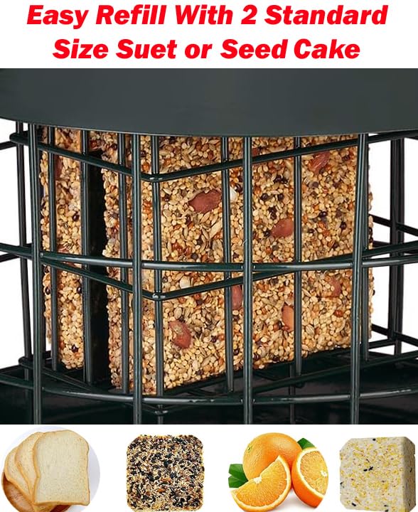 Double Suet Bird All-Metal Divided Feeder Weather-Resistant Solid Roof Top Squirrel Proof for Outdoors Hanging Suet Cake Cage Holder Perch for Outside Garden Yard - style: Double Suet With Roof Top