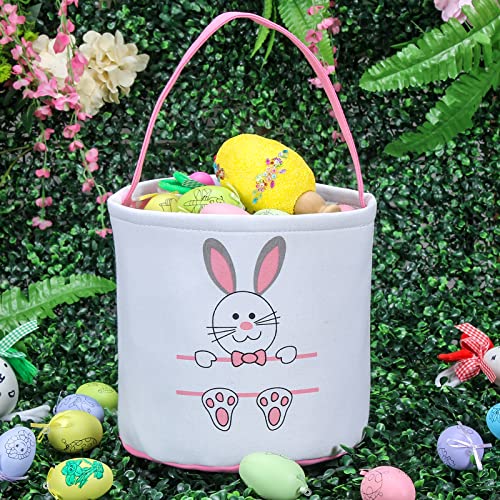 XinblueCo Baseball Basket Easter Baskets for Canvas Easter Egg Hunt Baskets - color: Pink Bunny