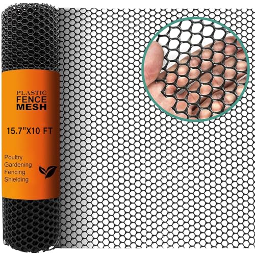 Chicken Plastic Wire Fencing Mesh - Heavy-Duty Plastic Chicken Black Wire Fence Mesh for Gardening, Barrier Netting, Poultry Dogs Rabbit Fencing (Black, 15.7IN x 10FT) - size: 15.7IN x 10FT