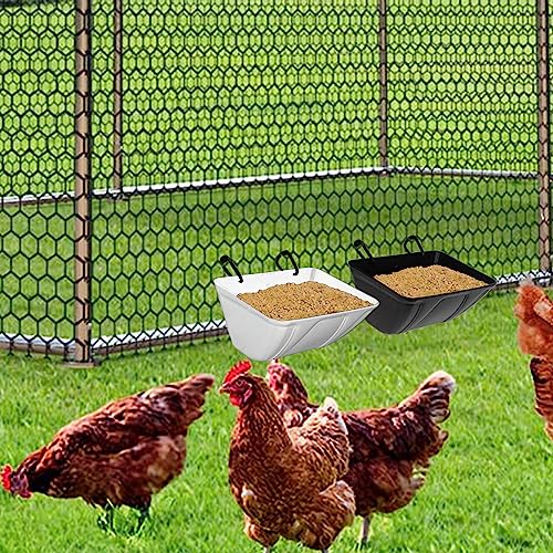 mozoba Hanging Chicken Feeder Trough for Goat Sheep Deer Poultry Duck Chicken Fence Feeder Livestock Feeding Container Goats Supplies Feeders Waterer Bucket (White) - color: White