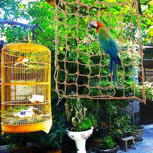Tnfeeon Climbing Net, Hemp Rope Hanging Swing for Medium to Large Parrots, Bird Cage Toy for Climbing Exercise and Play
