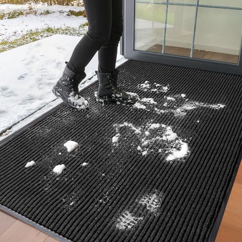MaxMat® Extra Large Commercial Floor Mat, 3 x 5 Feet Heavy Duty, Waterproof, Low-Profile, Easy to Clean, Rubber Entry Mat (RIB0035BL, Black) - color: Black, size: 3 x 5 feet