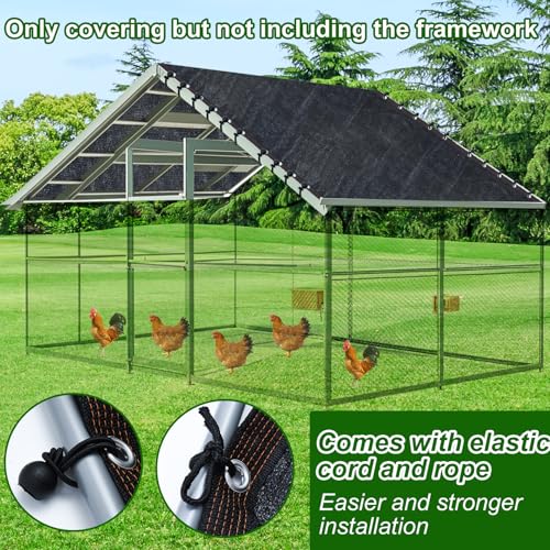 Black Chicken Coop Shade Cover, 11.5 * 6.6 FT UV 90% Shade Cloth with 20 Pcs Ball Bungees Cords, Chicken Cage Cover Chicken Run Sun Shade Mesh with Grommets for Outdoor Patio Garden Plants