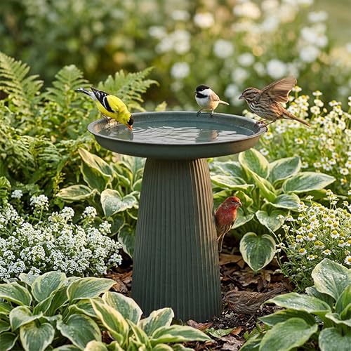 Sunnydaze Modern Bird Bath for Outside, Iron, 23” H, Matte Green | UV & Rust-Resistant Matte Finish, Durable Iron,1 Gal Water Cap, Outdoor Birdbath for Garden, Pedestal Bird Bath with Bowl - color: Matte Green