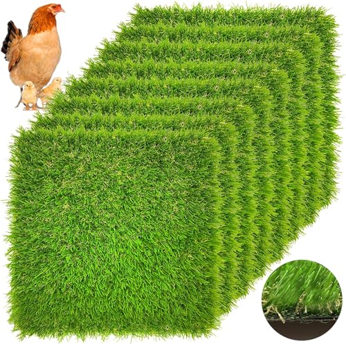 Irieiply 8 Pack 12"x12"x1.2" Chicken Nesting Pads for Laying Eggs, Washable Artificial Grass Carpet Synthetic Turf Mat Nest Box Bedding for Chicken Coop