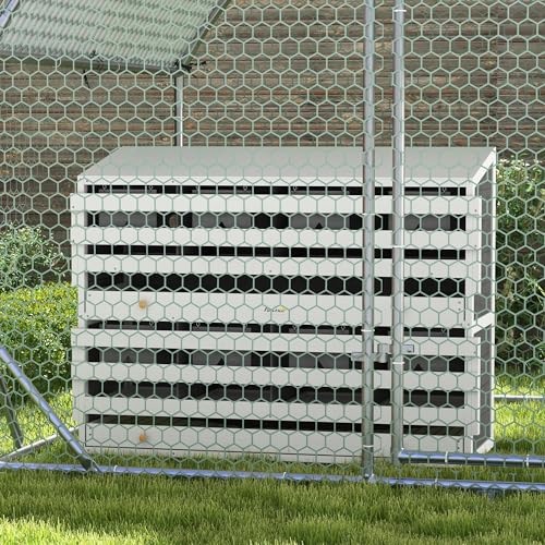 PawHut Chicken Nesting Box Wooden for 16-32 Chickens, 8 Compartments, Gray | Roll Out Lay Nesting Boxes, 2 Egg Collection Trays, 4 Perches, for Chicken Coop, Chicken Run