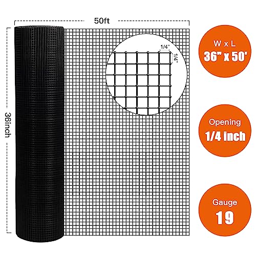 Zevemomo 36" x 50' 1/4inch Hardware Cloth, Black Vinyl Coated Chicken Wire Fence Galvanized Welded Mesh Roll for Home Garden Rabbit Cage - size: 36" x 50' 1/4inch