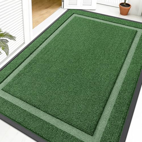 OLANLY Front Door Mat Outside 59x40, All-Season Heavy-Duty Rubber Doormat | Green, Absorbent, Stain and Fade Resistant, Waterproof Non-Slip Backing, Low-Profile Indoor Outdoor Floor Mat for Entryway - color: Green, size: 59" x 40"